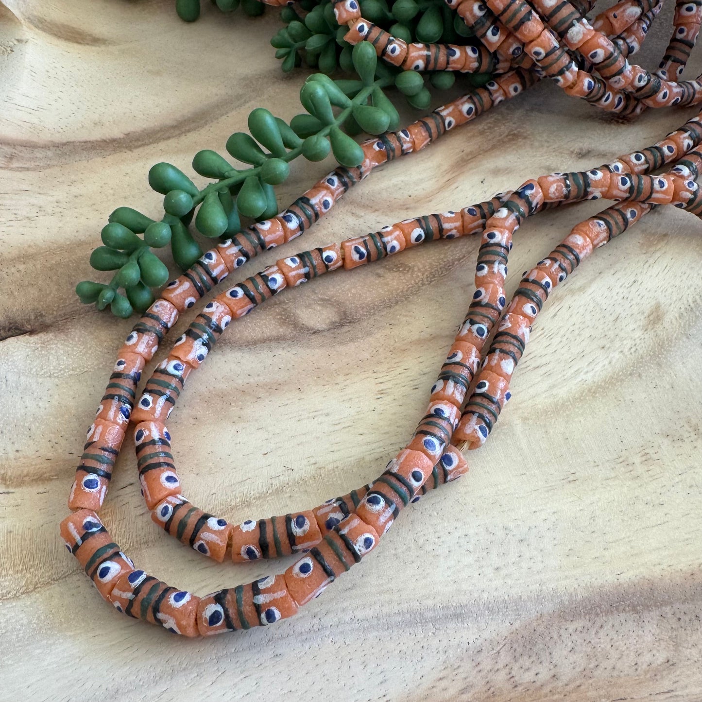 Peach African Krobo Beads – 8x15–16 mm – 22 Inch Strand AFG02