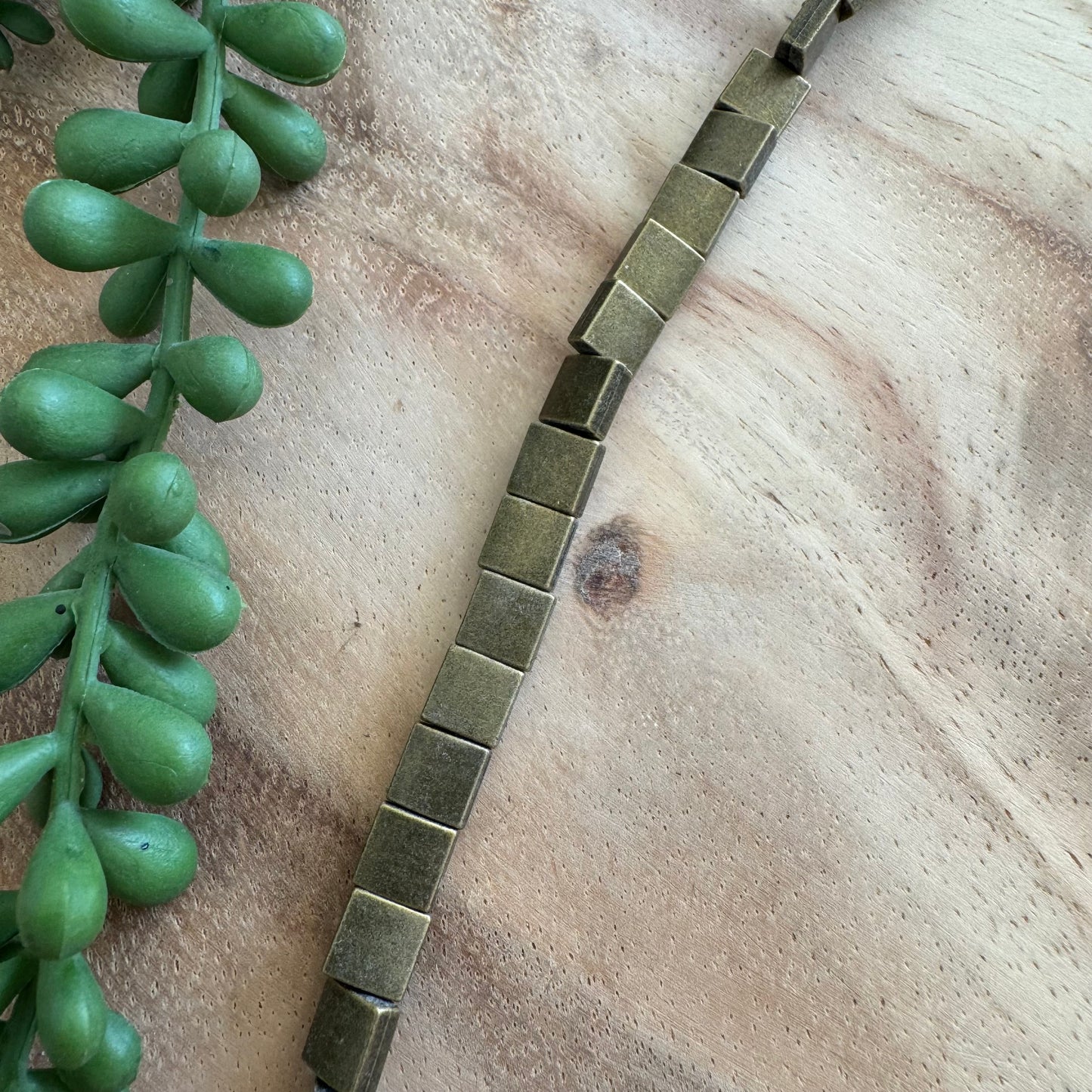 Antique Brass Metal Square Beads – 7 mm – 8 Inch Strand
