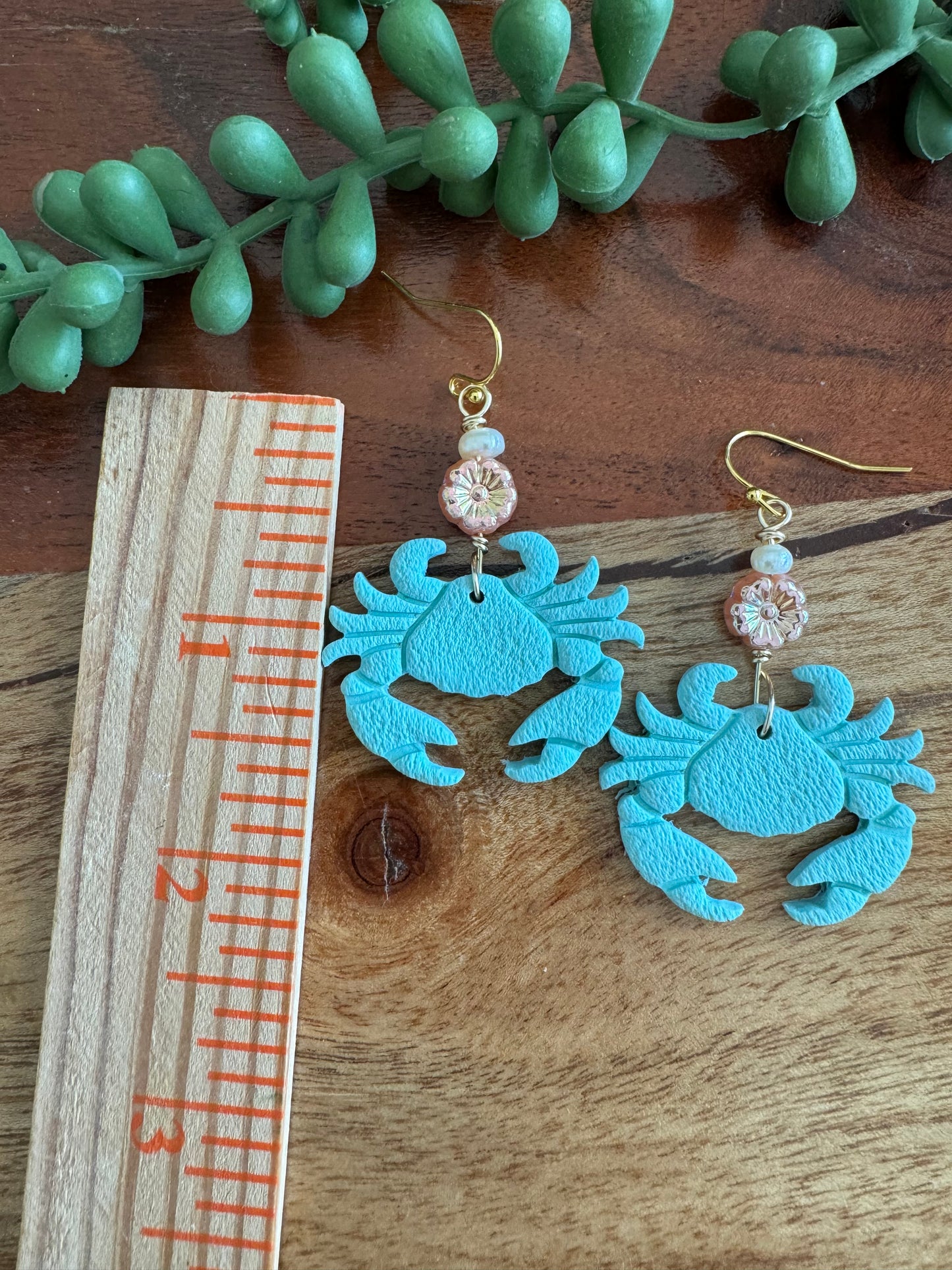 Aqua Crab and Pearl Earrings