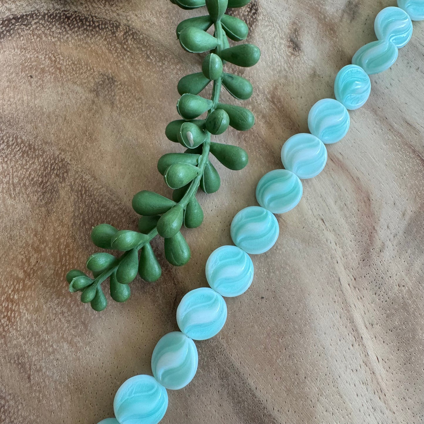 Vintage Aqua & White Czech Glass Coin Beads – 14 mm – 8 Inch Strand