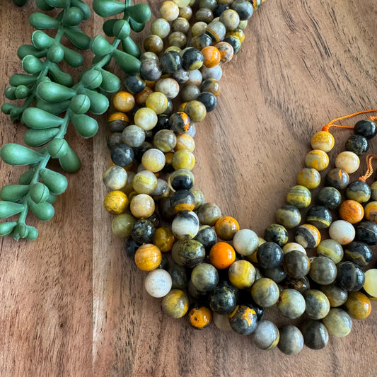 8mm Natural Bumblebee Jasper Round Beads