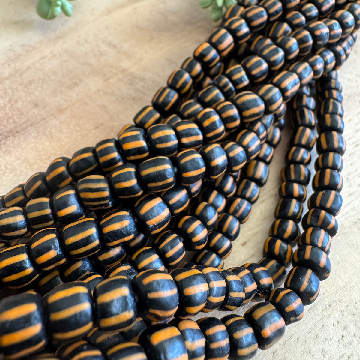 Black and Orange Striped Java Gooseberry Beads JS097