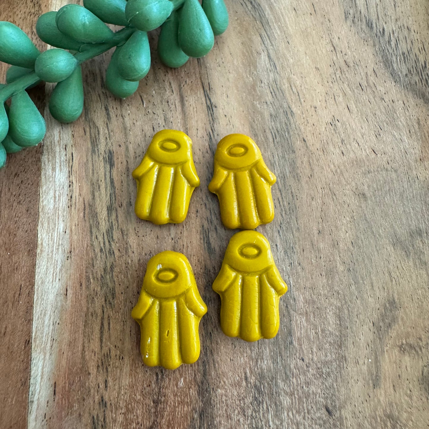 Czech Glass Mustard Hamsa Focal Bead 4pcs