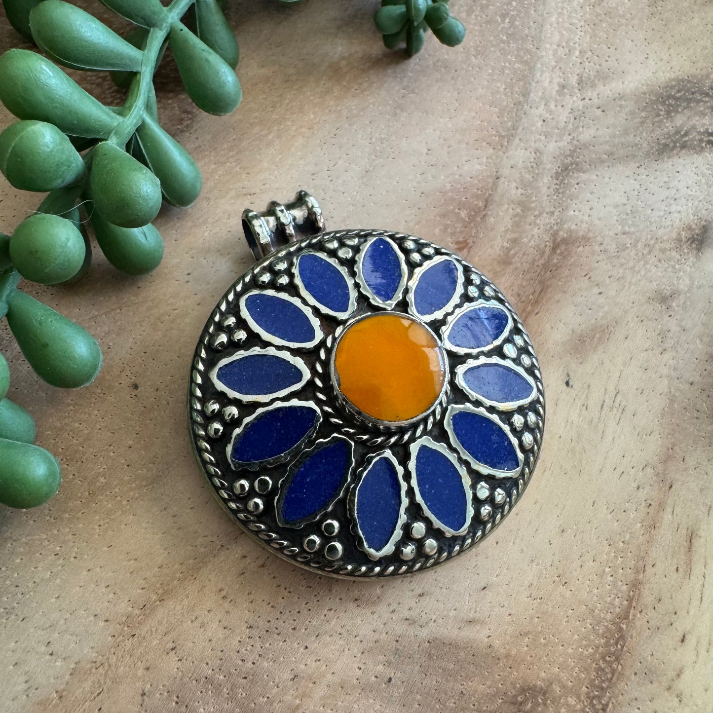 Tibetan Lapis Inlay Pendant – Tribal Style TIB04