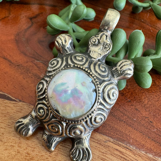 Turtle and Freshwater Pearl Pendant