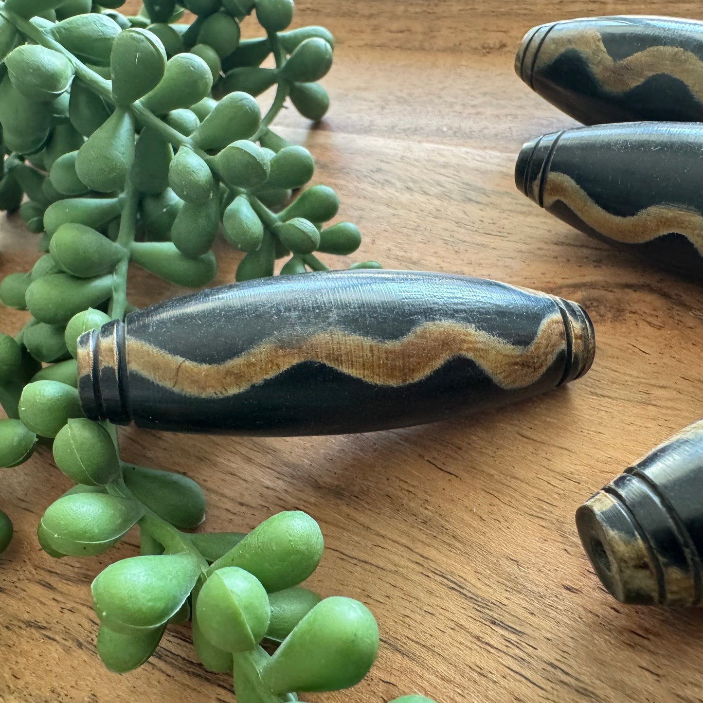 Batik Carved Horn Focal Beads – Set of 4, 18 x 65 mm