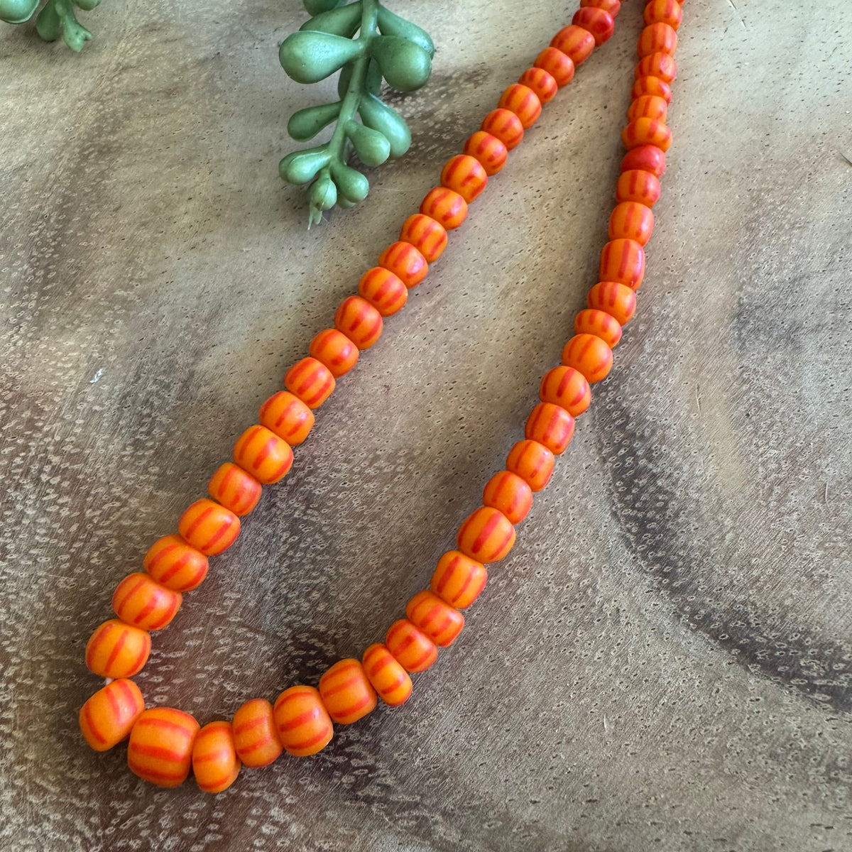 Orange and Red Striped Java Gooseberry Beads JS105