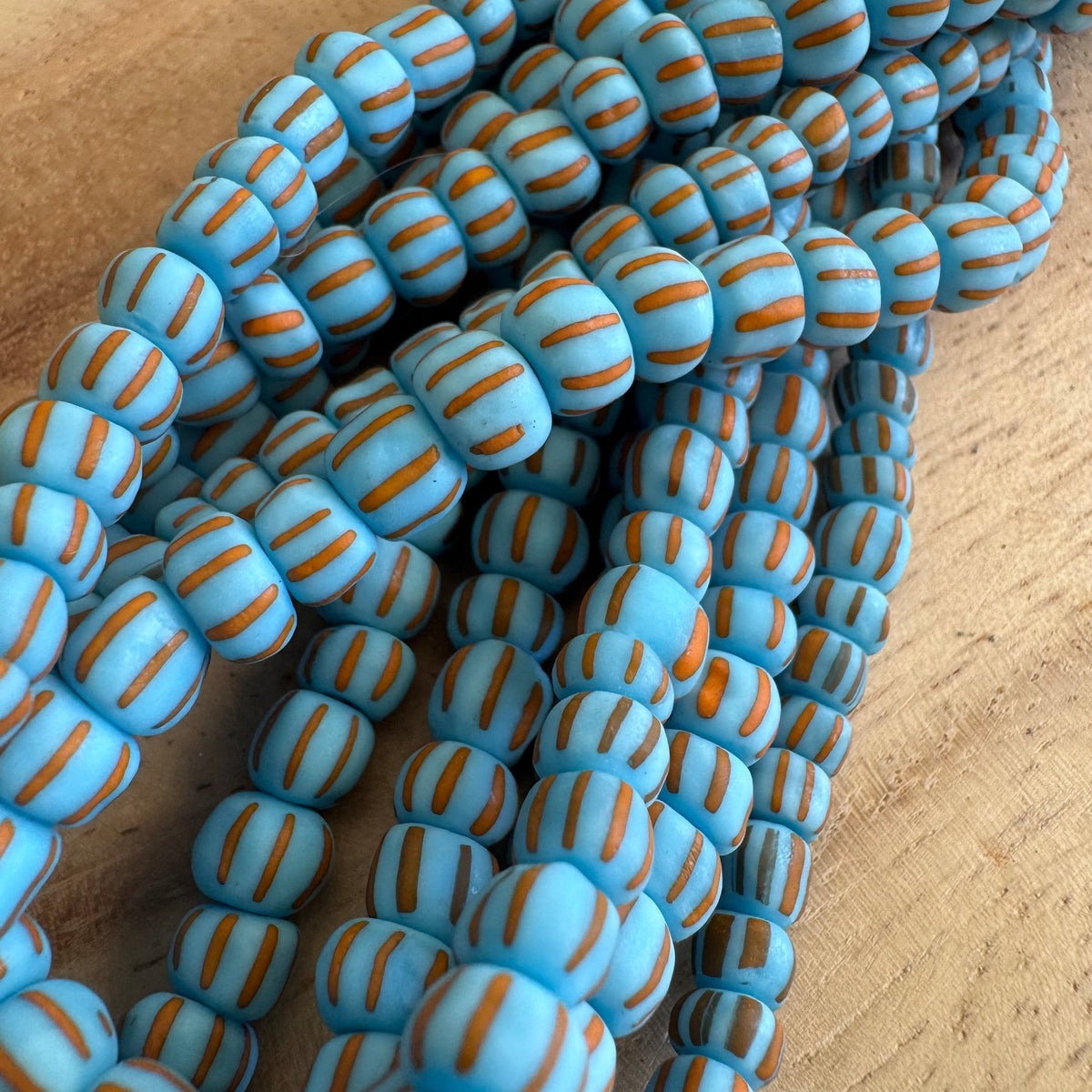Blue and Orange Striped Java Gooseberry Beads JS102