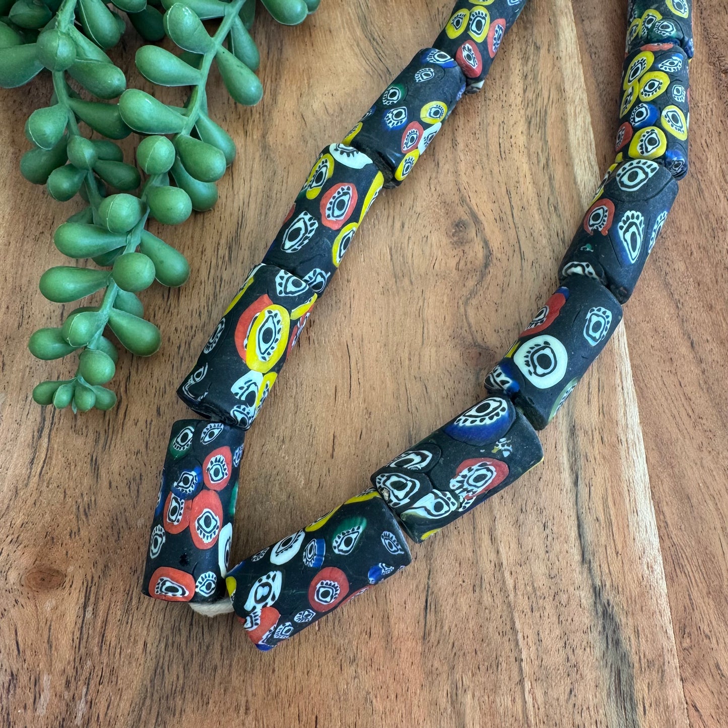 Multicolor Eye Millefiori Tribal Beads – 14x29 mm – 22–24 Inch Strand