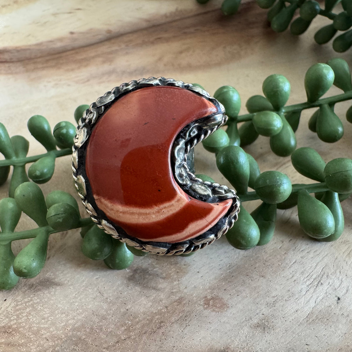 Red Jasper Moon Statement Ring – Adjustable SWP18