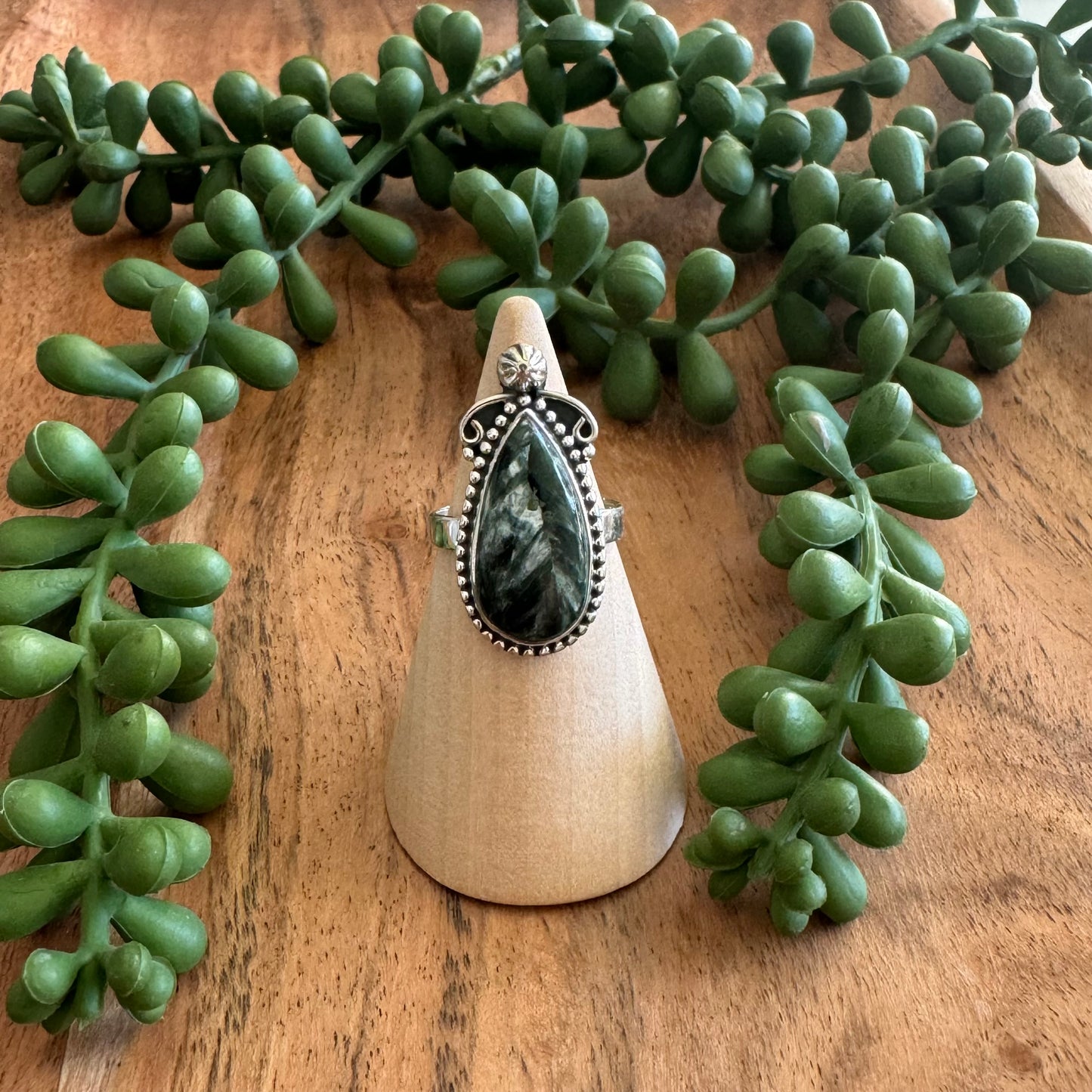 .925 Sterling Silver Seraphinite Ring - Size 5