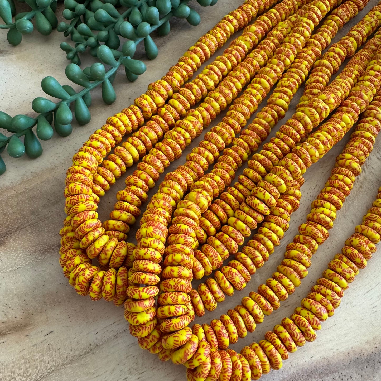 Small Yellow and Red Ashanti Bead Strand (African Recycled Glass) AFG06