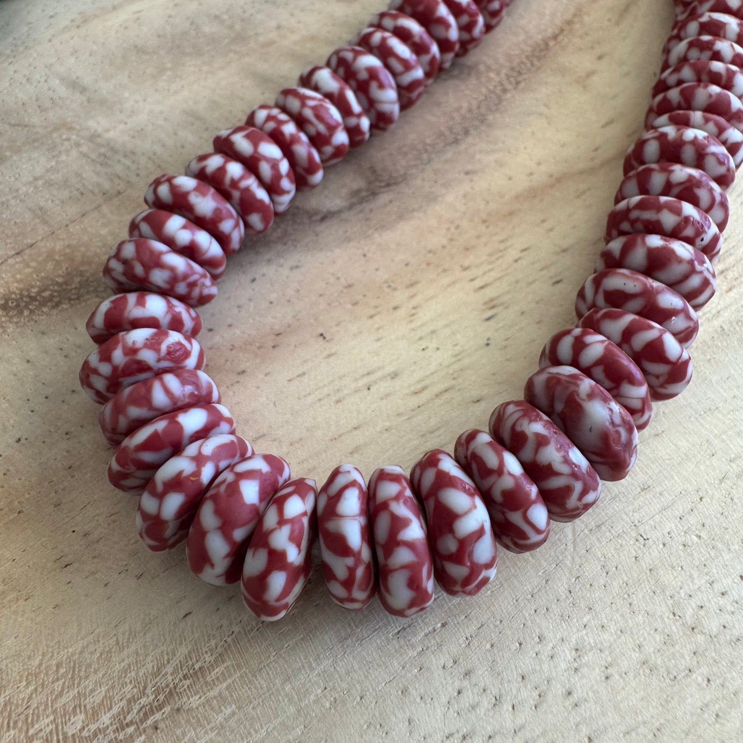 Small Red and White Ashanti Bead Strand (African Recycled Glass) AFG08