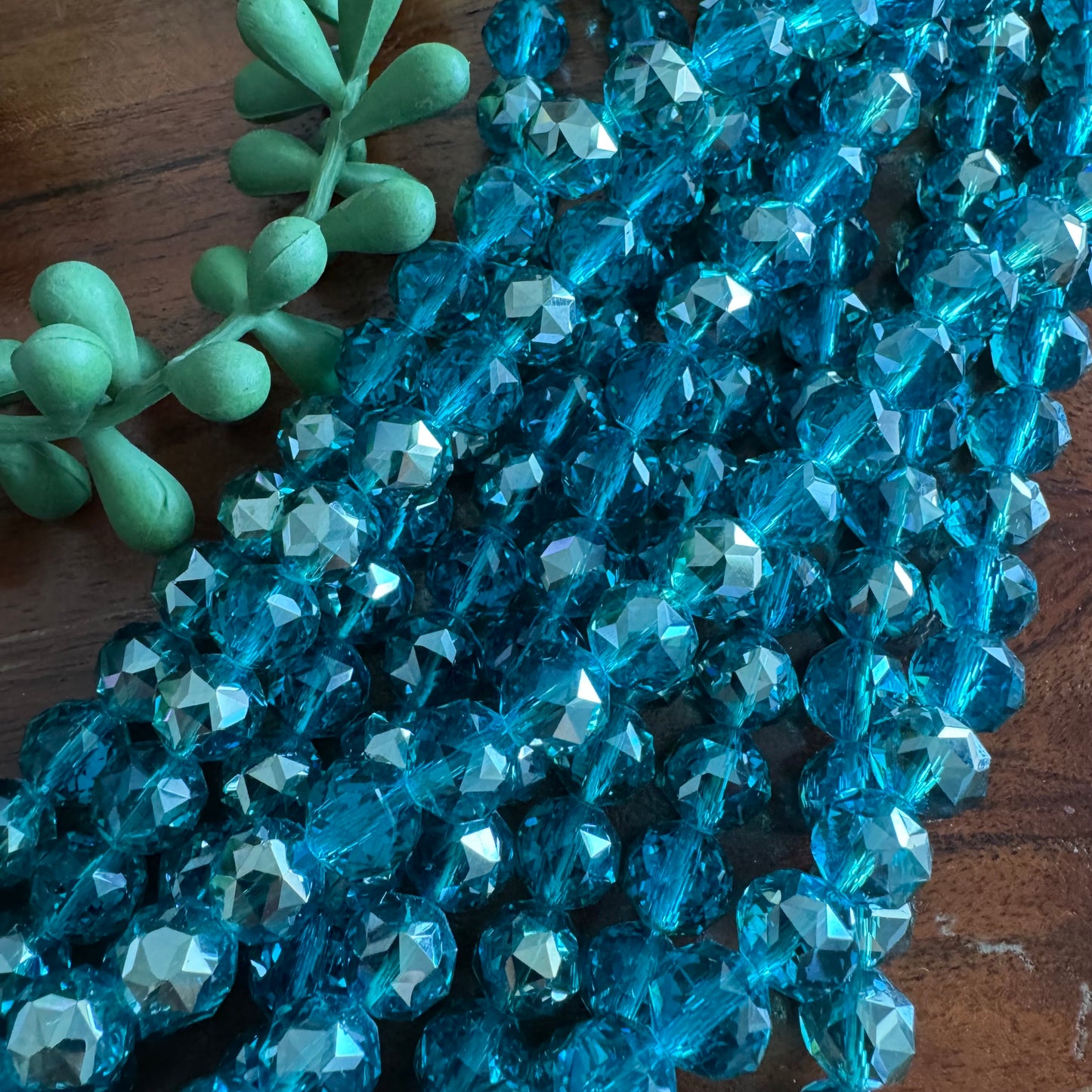 10mm Teal Chinese Crystal Glass – Faceted with Silver Luster