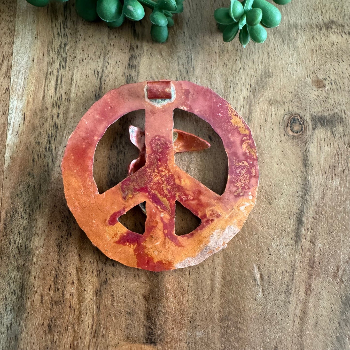 Boho Copper Peace Pendant with Dove and Flowers by Patricia Healey PH03
