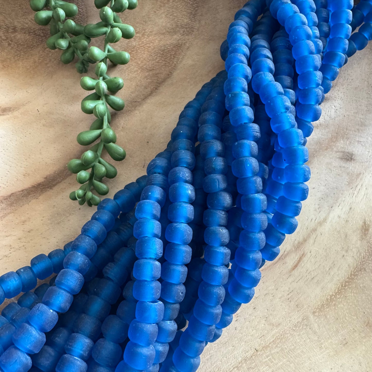 Frosted Blue Crow Glass Beads (India) CR06