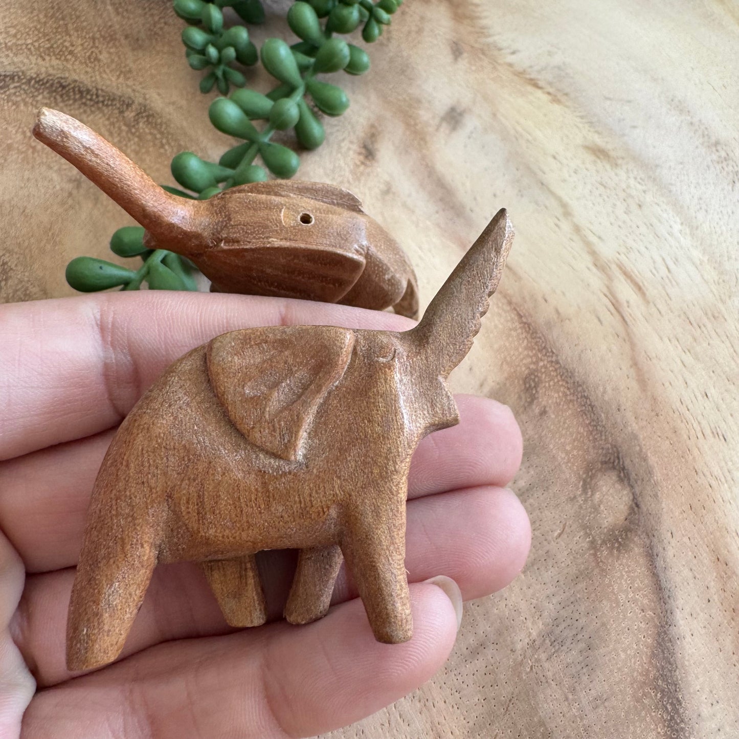 Vintage Wood Carved Elephant Bead – 43x59 mm – Single Piece