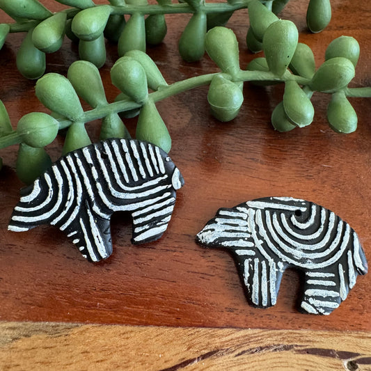 Black and White Mud Cloth Zuni Bear Charm Pair