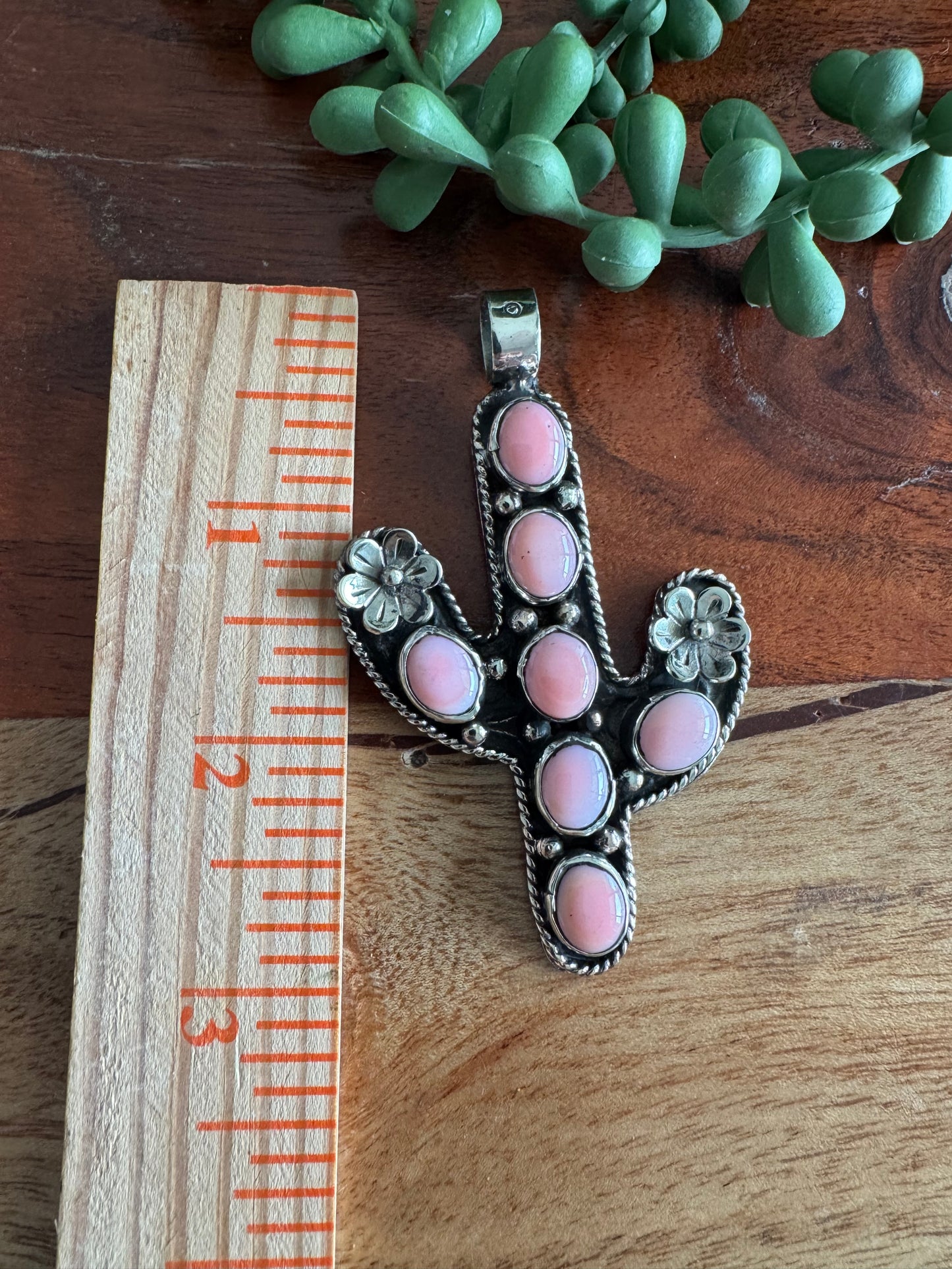 Pink Conch Shell Saguaro Cactus Pendant
