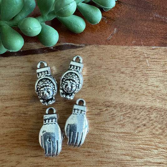 Silver Tone Face and Hand  Charm Set