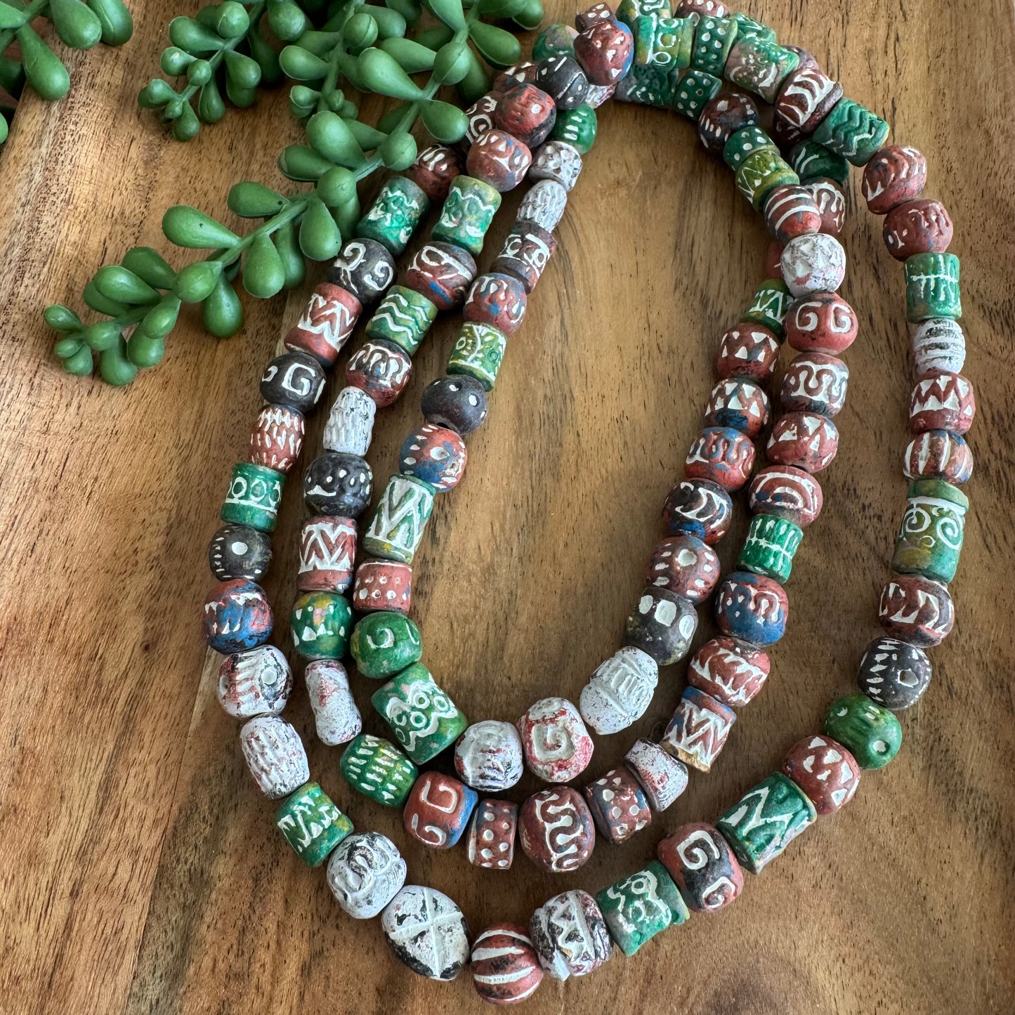 Long Clay Bead Strand | Colorful, Rustic, Tribal Style