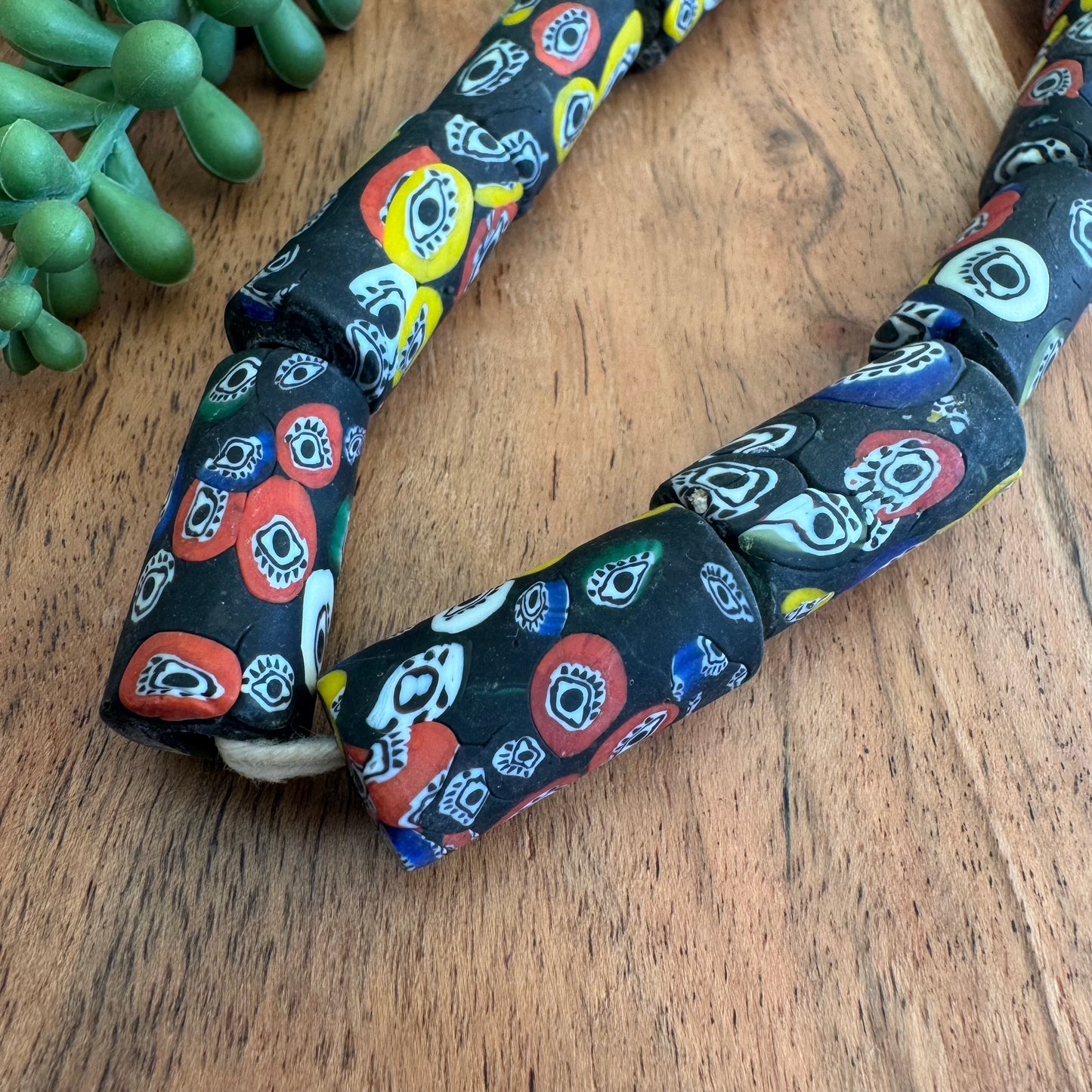 Multicolor Eye Millefiori Tribal Beads – 14x29 mm – 22–24 Inch Strand