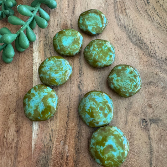 Vintage Czech Glass Turquoise Picasso Focal 1pc