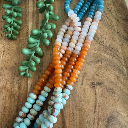 Cherry Blossom Agate, Jade, and Sea Sediment Jasper Gemstone Bead Strand 8x5mm