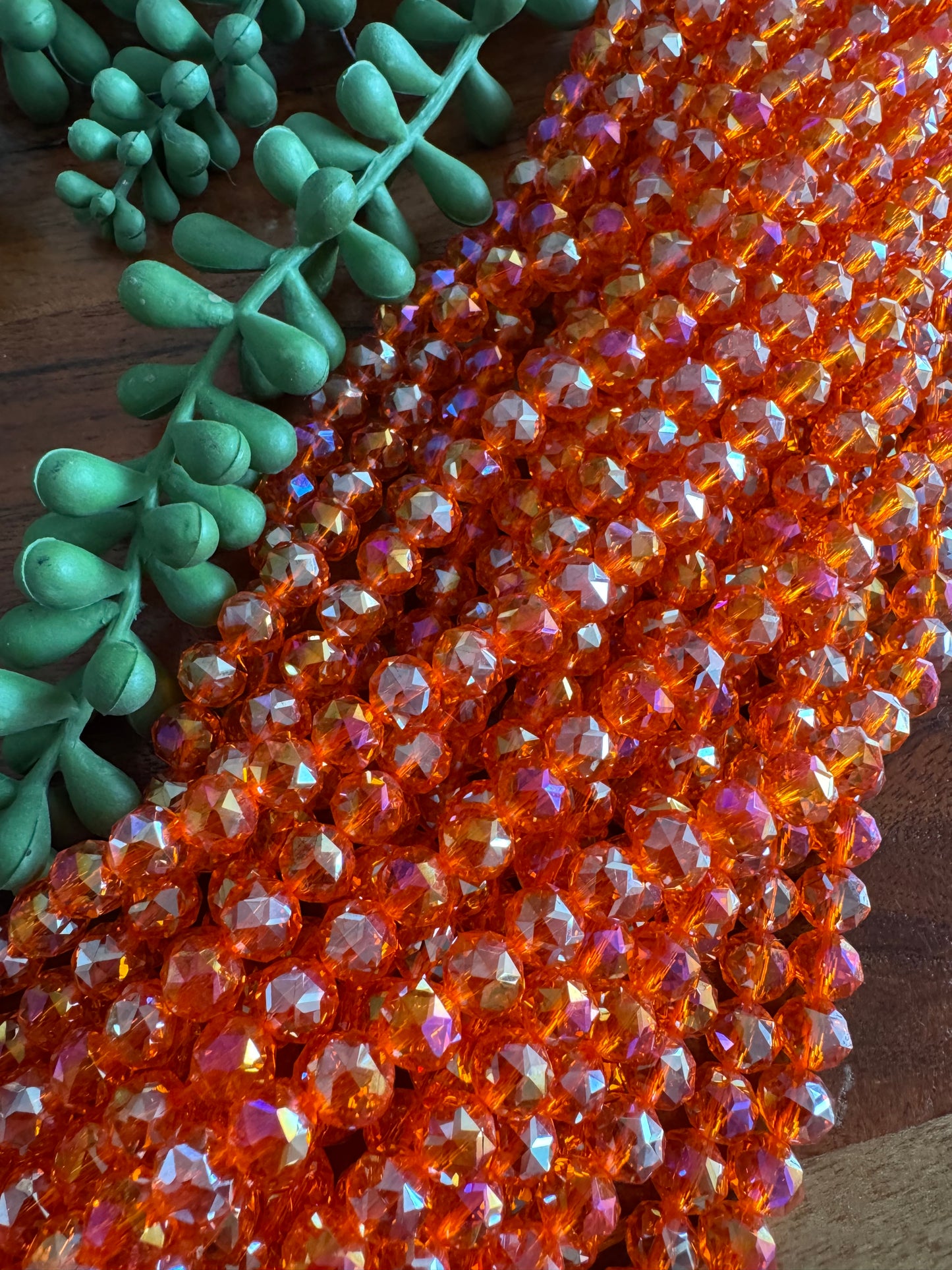 8mm Orange Chinese Crystal Glass – Faceted & Iridescent