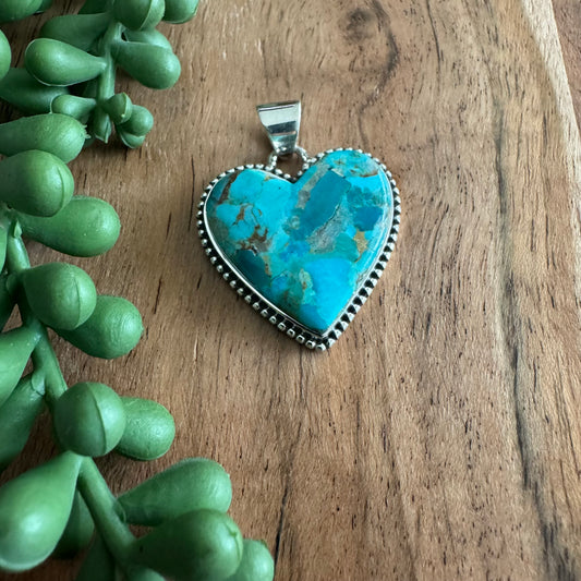 .925 Sterling Silver Heart Pendant –Arizona Turquoise
