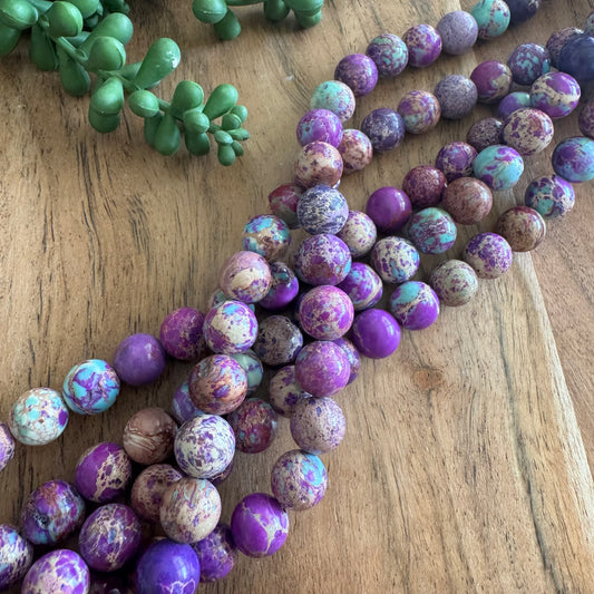 Sea Sediment Jasper Beads – Purple and Turquoise, 10 mm, 15-Inch Strand