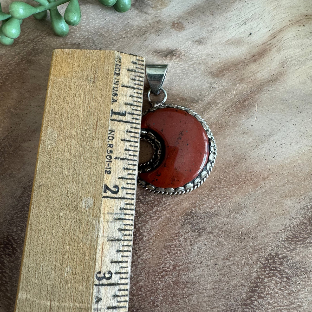 Red Jasper Moon Pendant with Silver-Tone Detailing SWP40