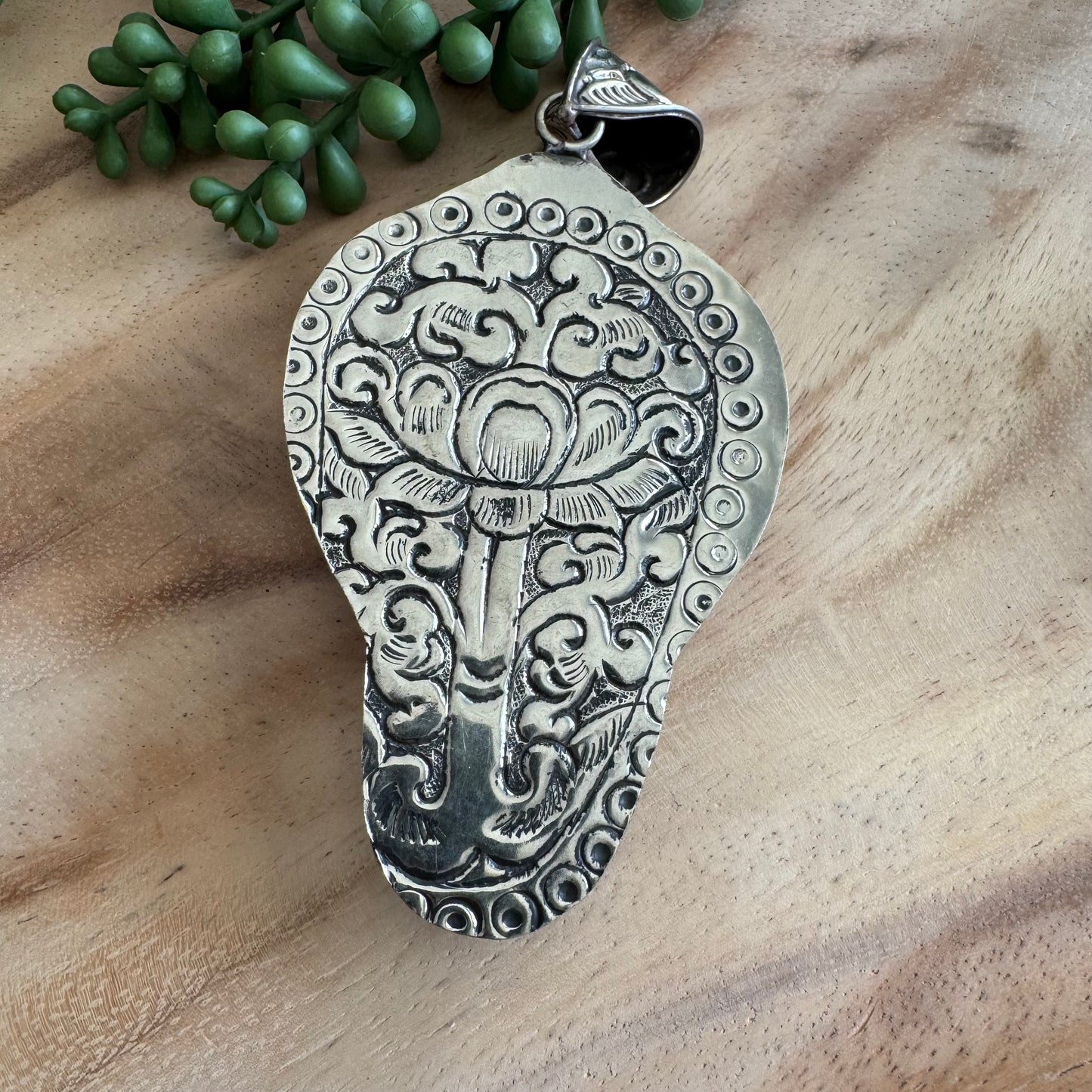 Carved Bone Elephant and Turquoise Statement Pendant SWP06