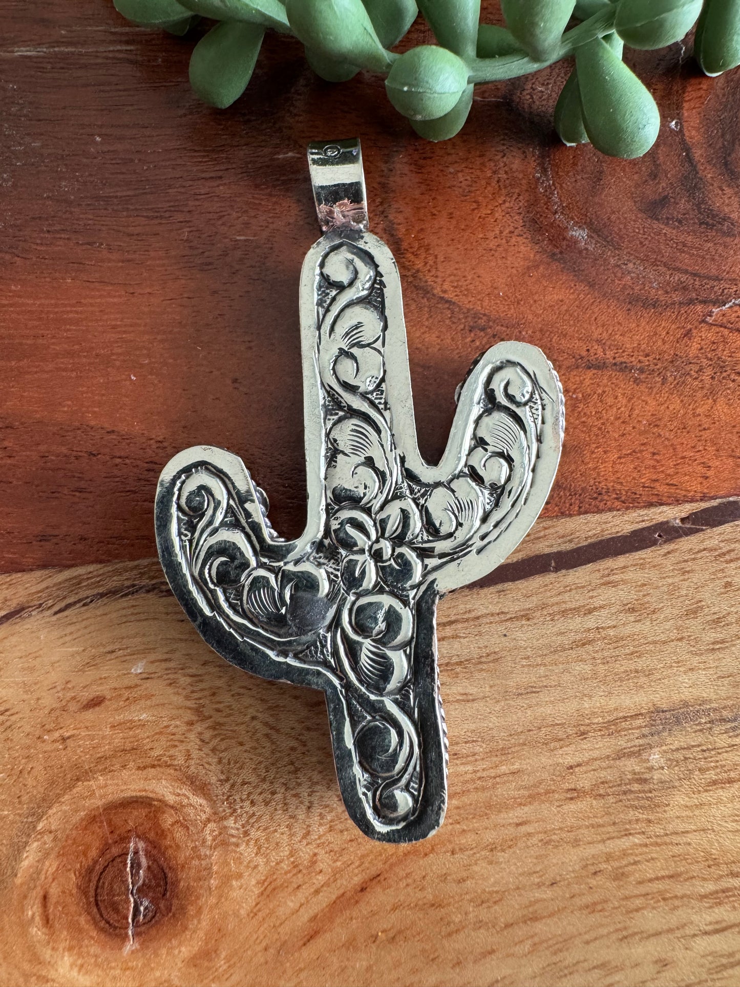 Pink Conch Shell Saguaro Cactus Pendant