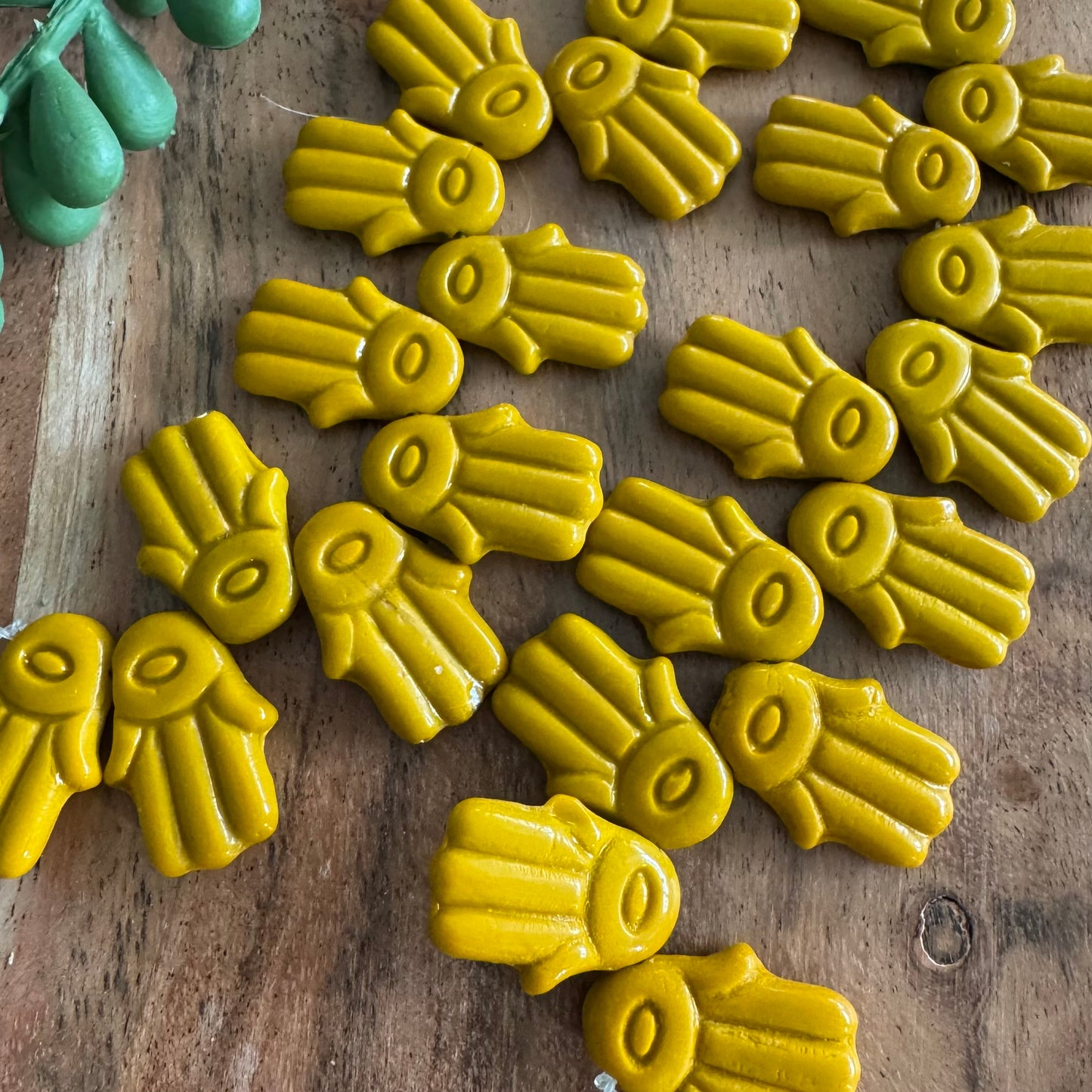 Czech Glass Mustard Hamsa Focal Bead 4pcs