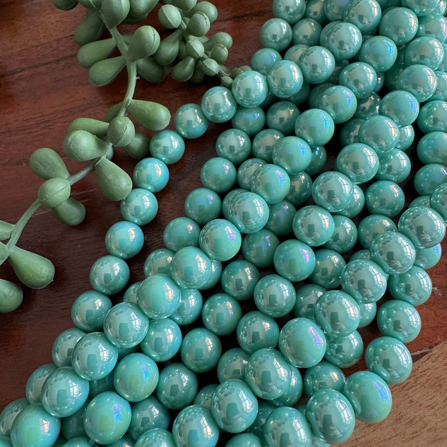 10mm Aqua Glass Iridescent Rounds