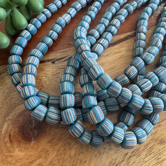 Teal Striped Java Gooseberry Beads