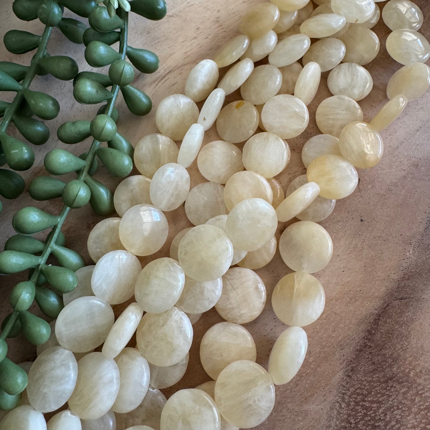 Butter Yellow Calcite Coin Beads – 15mm – 15 Inch Strand ST19