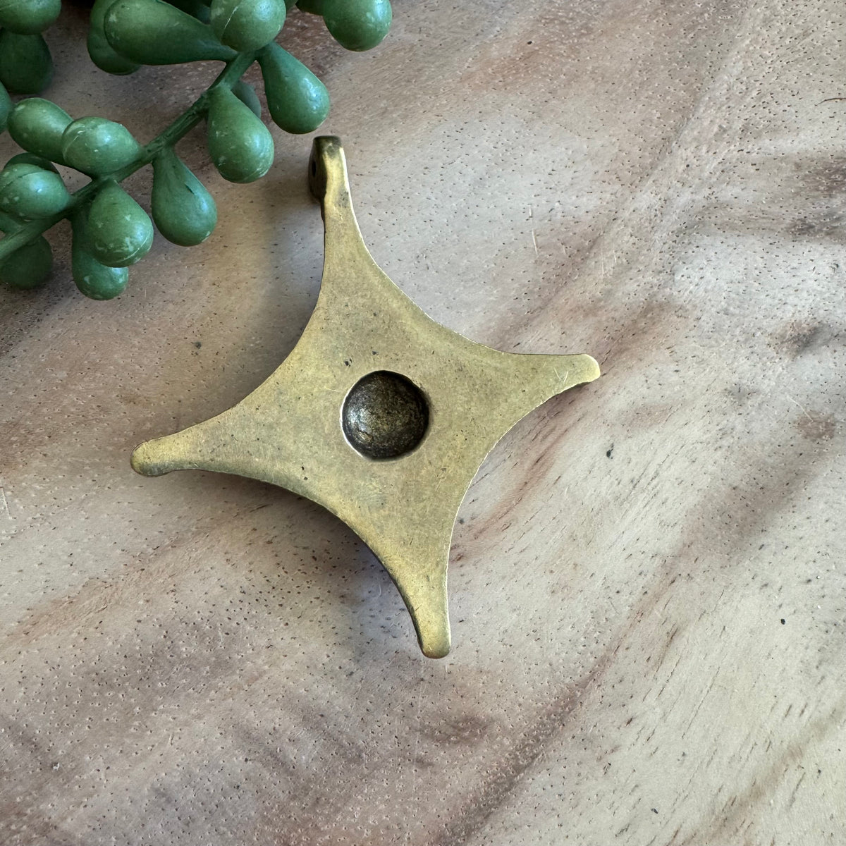 African Brass Diamond Pendant 59x67mm AFB09