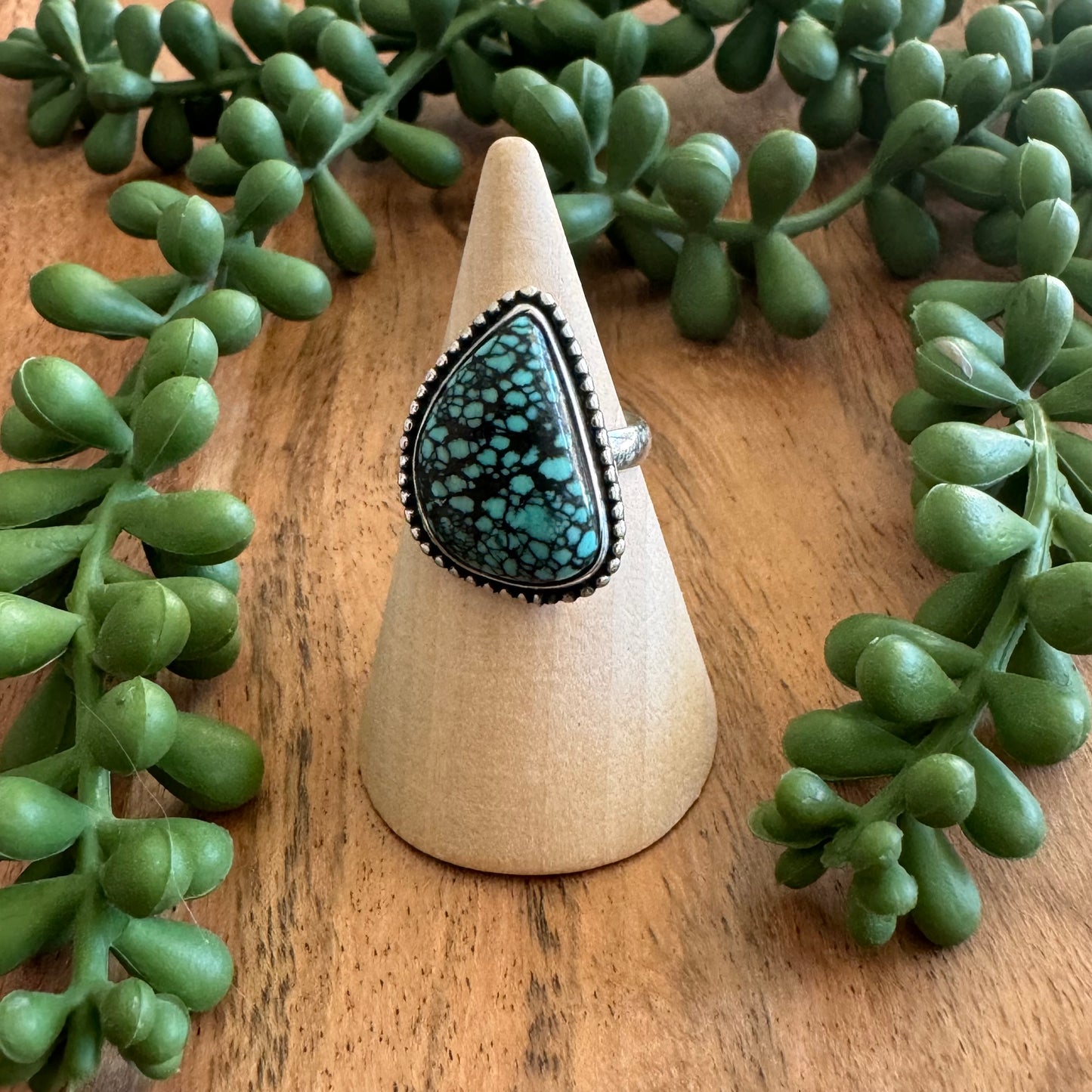 .925 Sterling Silver Tibetan Turquoise Ring - Size 7