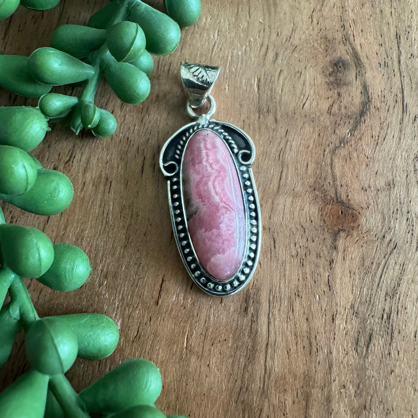 .925 Sterling Silver & Rhodochrosite Oval Pendant