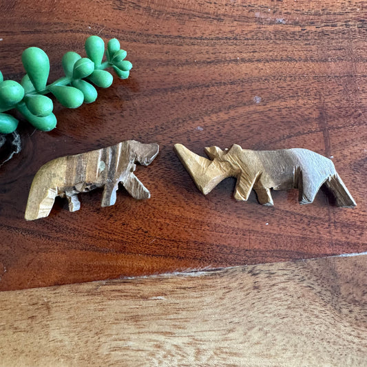 Pair of Vintage Carved African Animal Beads – Rustic, Unpainted, and Primitive in Style