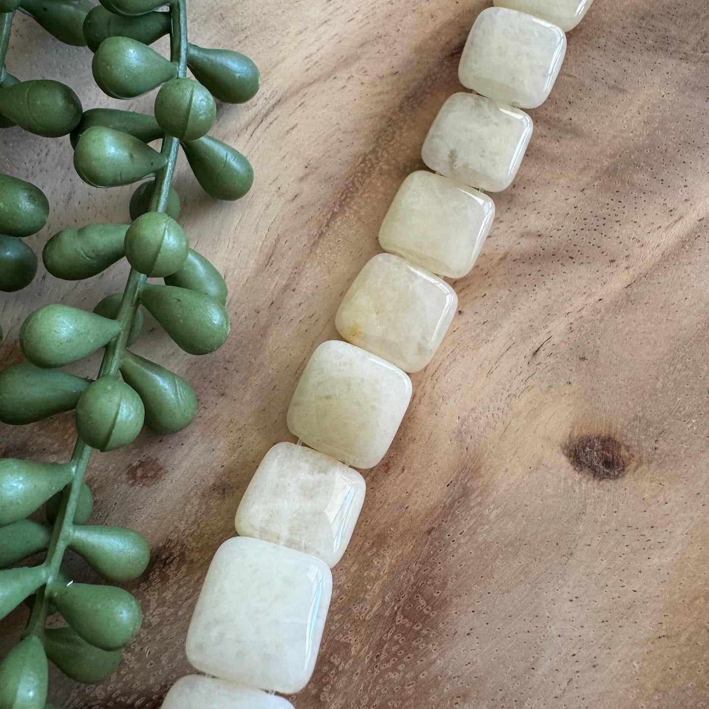 2 Hole Butter Yellow Calcite Square Beads – 15mm – 15 Inch Strand ST23