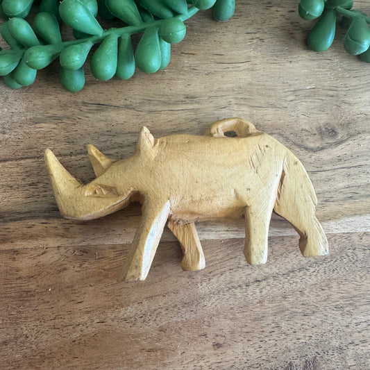 Vintage Carved African Rhinoceros Pendant -Wood