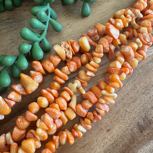 Dyed Orange Coral Chips/Nuggets Bead Strand