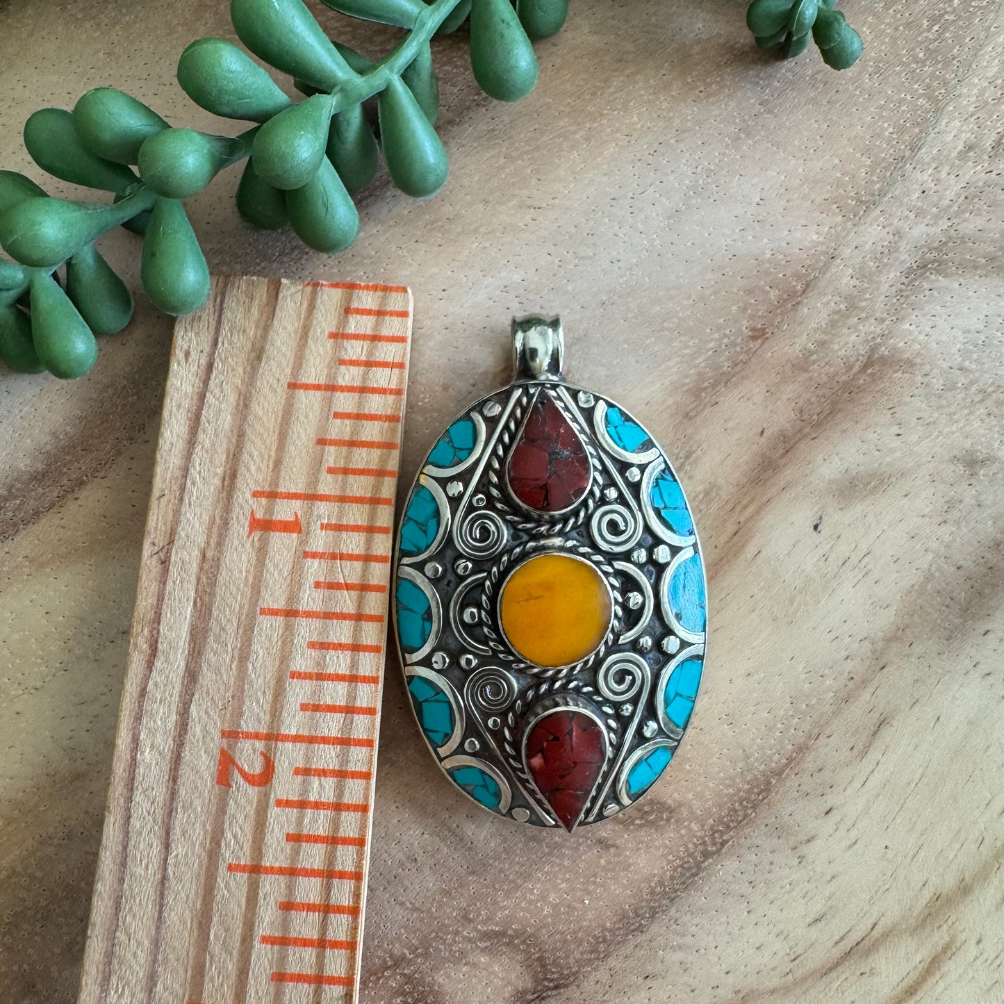 Tibetan Turquoise Inlay Pendant – Tribal Style TIB02