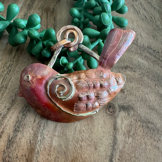 Handmade Copper Songbird Pendant with Brass Accents by Patricia Healey PH08