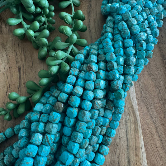 Faceted Cube Magnesite Beads – 7 mm, 15–16 Inch Strand