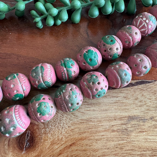 Carved Clay Beads | Colorful, Rustic, Tribal Style