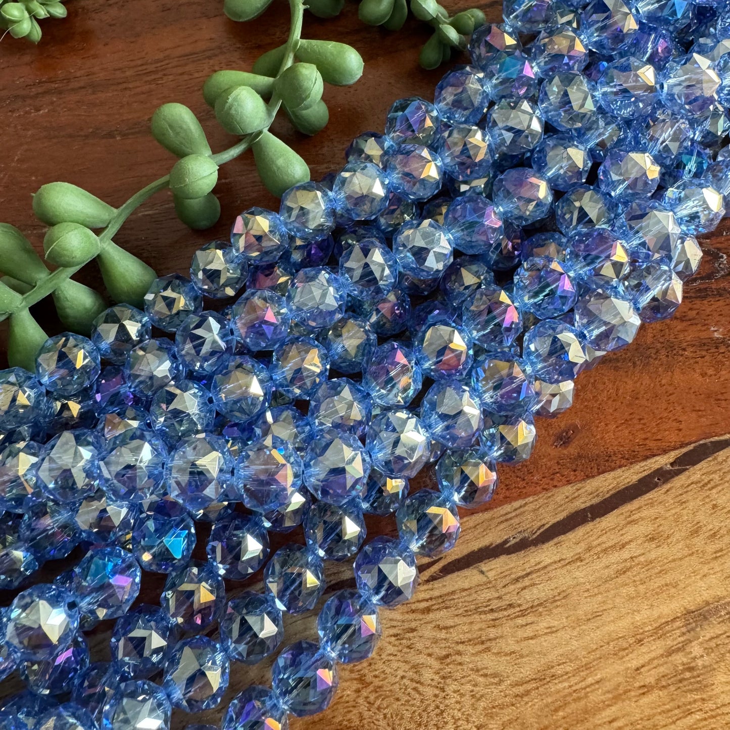 10mm Blue Chinese Crystal Glass – Faceted & Iridescent